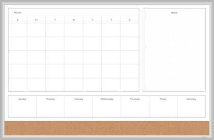 Magnetic Dry Erase 4-in-1 Calendar White Board, 36" x 48", Silver Aluminum Frame