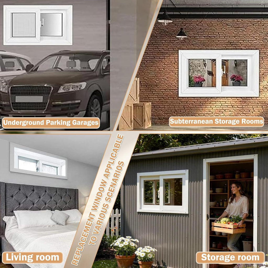 Aluminum Basement Mobile Home Window, Shed Window with Screen, Flush Mount Basement Window, Horizontal Sliding Window