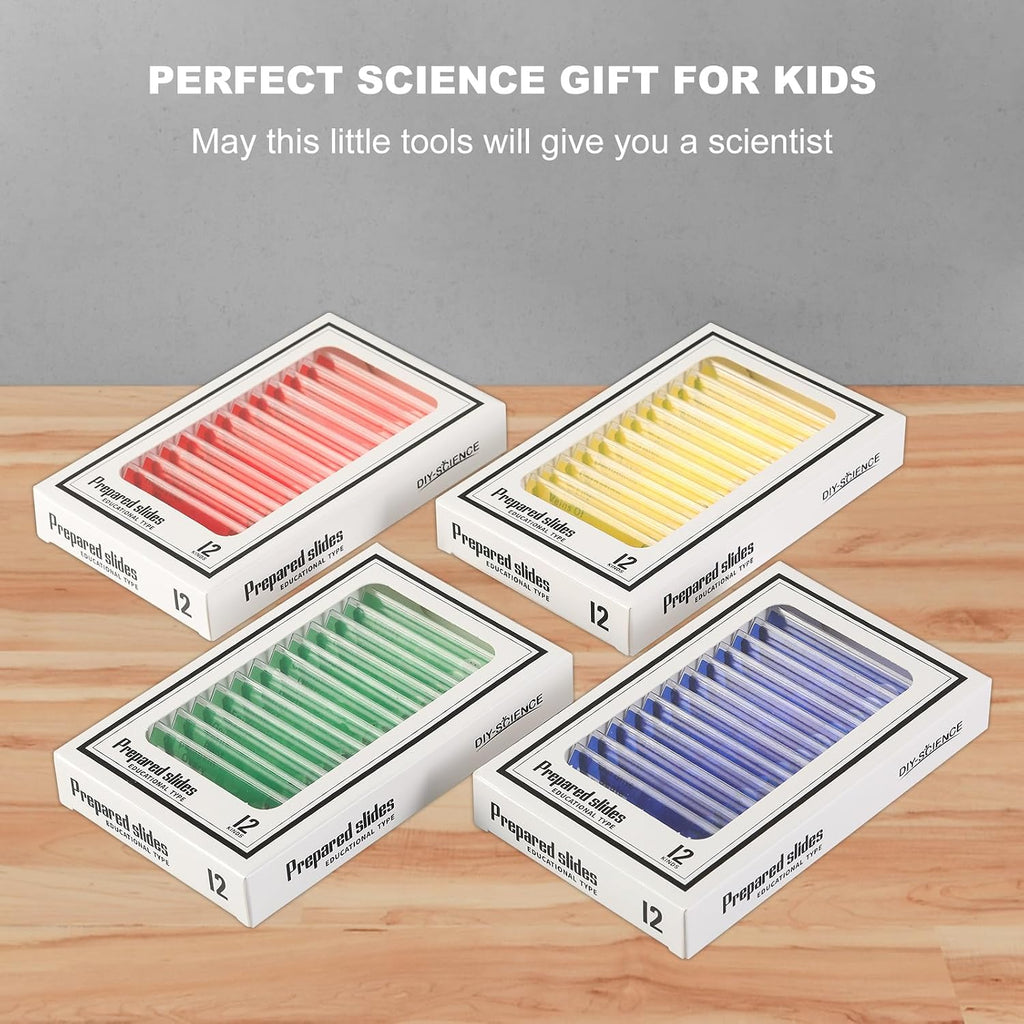 48 Prepared Microscope Slides Set of Animals Insects Plants Flowers, Biological Learning Resource Specimens for Kids