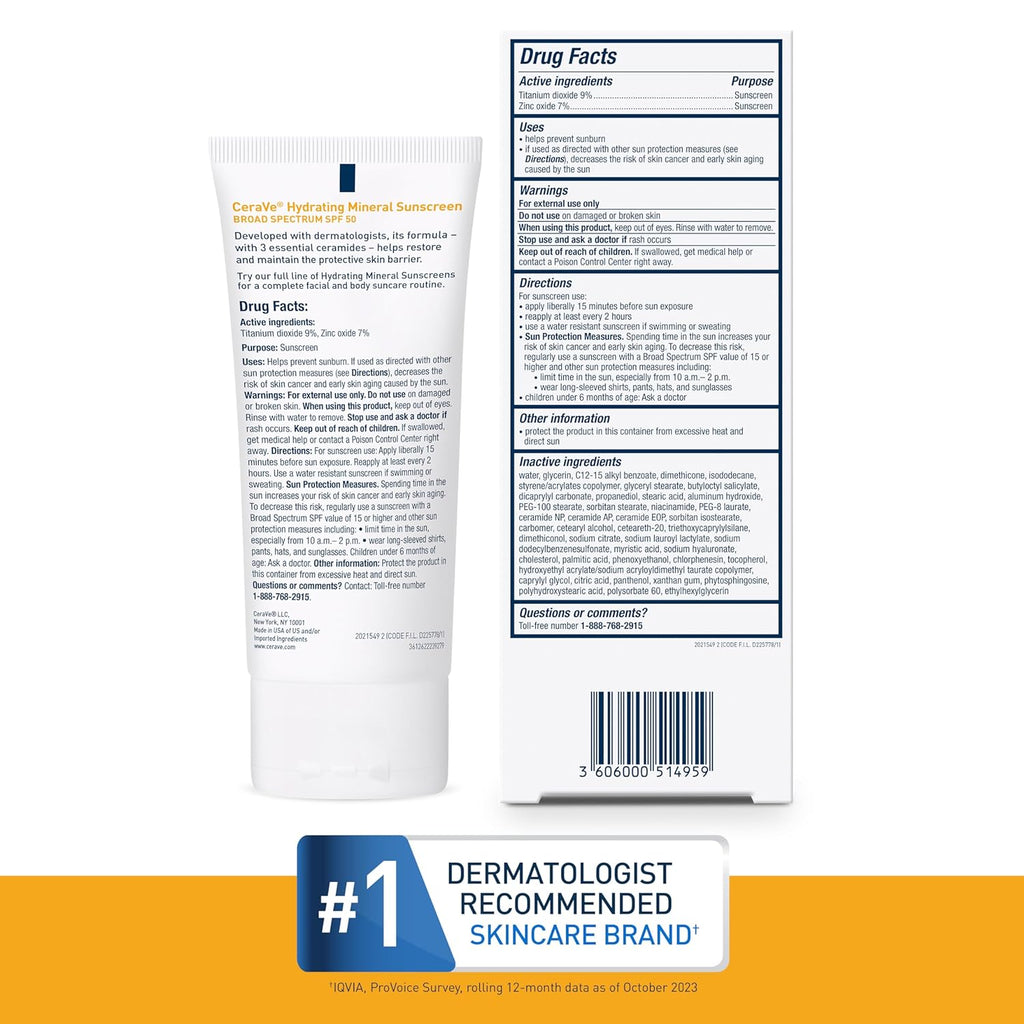 100% Mineral Sunscreen SPF 50, Face sunscreen With Zinc Oxide & Titanium Dioxide, Hyaluronic Acid + Niacinamide +