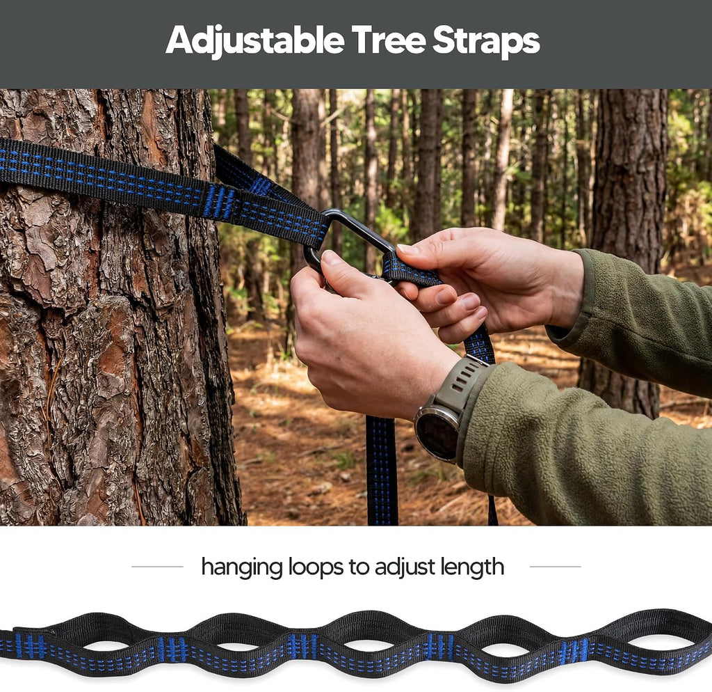 Camping Hammock – up to 450lbs Portable Hammock with Tree Straps - Travel, Backpacking, Hiking, Black