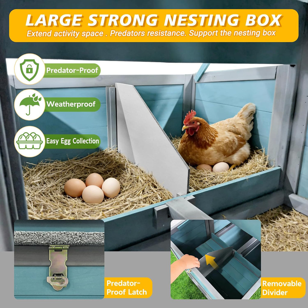 Large Wooden Chicken Coop with Run Blue Gray 141.1 in