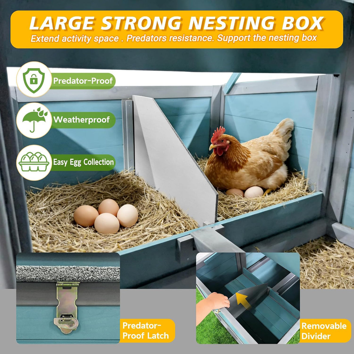 Large Wooden Chicken Coop with Run Blue Gray 141.1 in