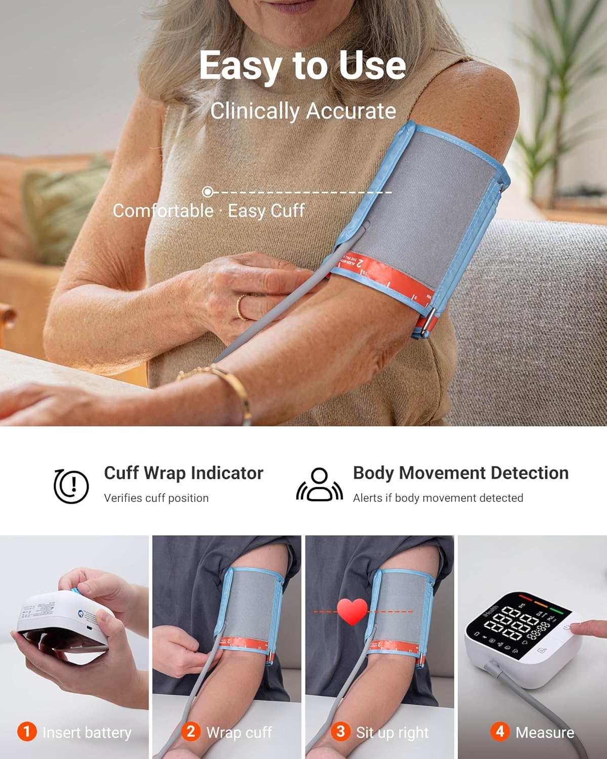 Track Pro Upper Arm Blood Pressure Monitor, Full-View LED Screen, Body & Cuff Detection, App-Enabled for iOS &