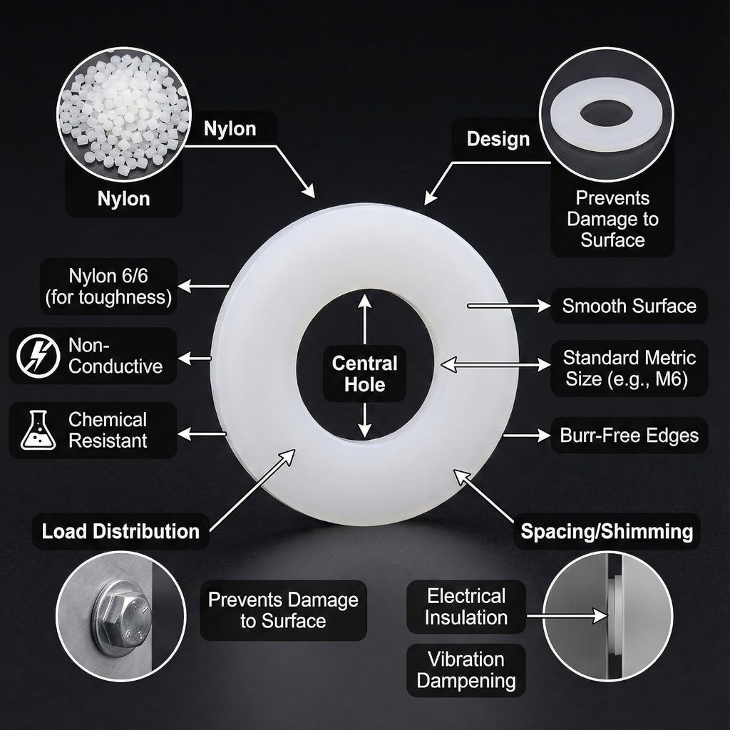M10 Nylon Flat Washer, Oil Drain Plug Gaskets, Nylon Gasket Spacer Fastener Sealing Gasket, 150Pcs