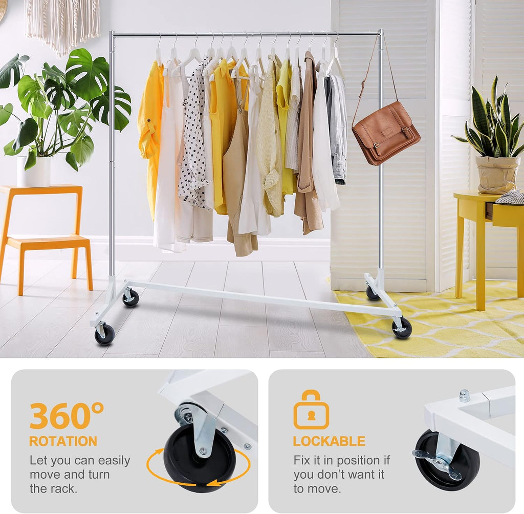 Heavy Duty Clothes Rack Z Base Commercial Grade Garment Rack on Wheels Rolling Clothes Hanging Organizer, All Steel