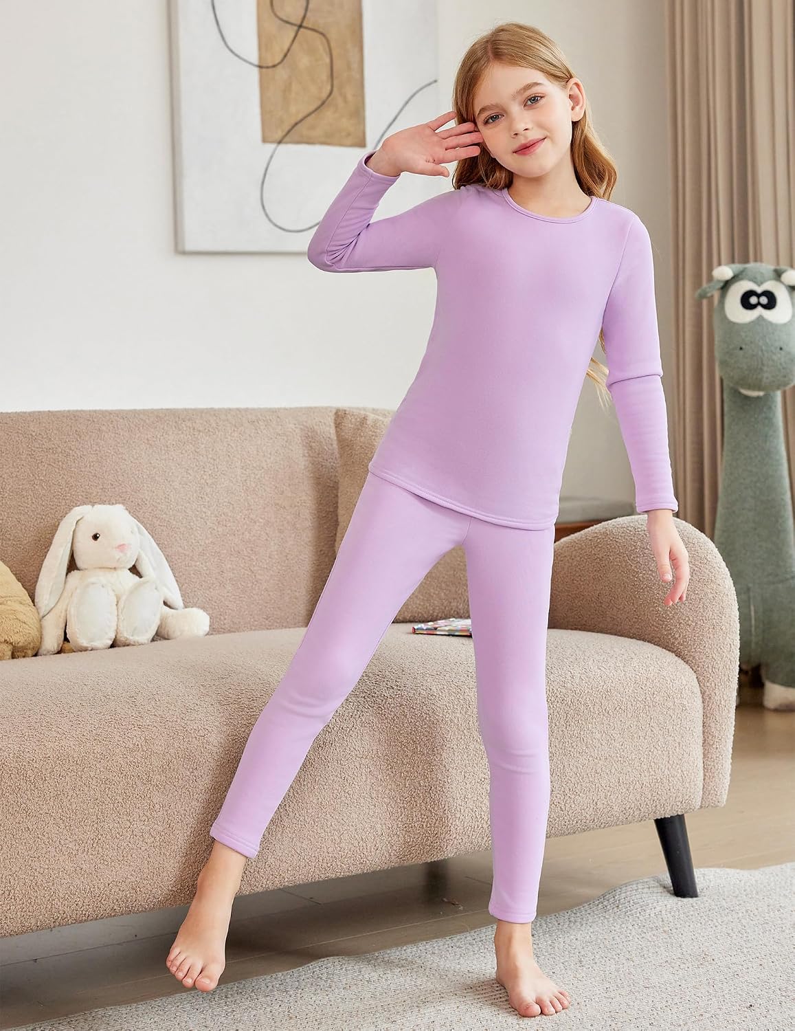 Girls Thermal Underwear Set Long Johns Cold Weather Base Layer | Kids Winter Thermals Top Bottom, Soft Cozy Long