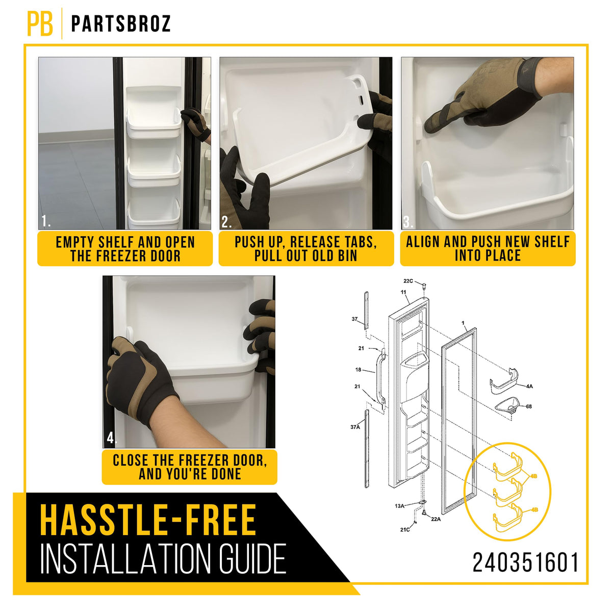 Freezer Door Shelf Bin for Frigidaire FFHS2611PFBA