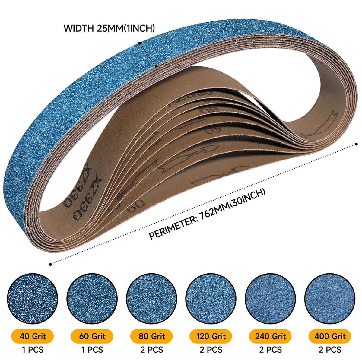 10-Piece Premium 1 x 30 Inch Zirconia Sanding Belts 40-400 Grit