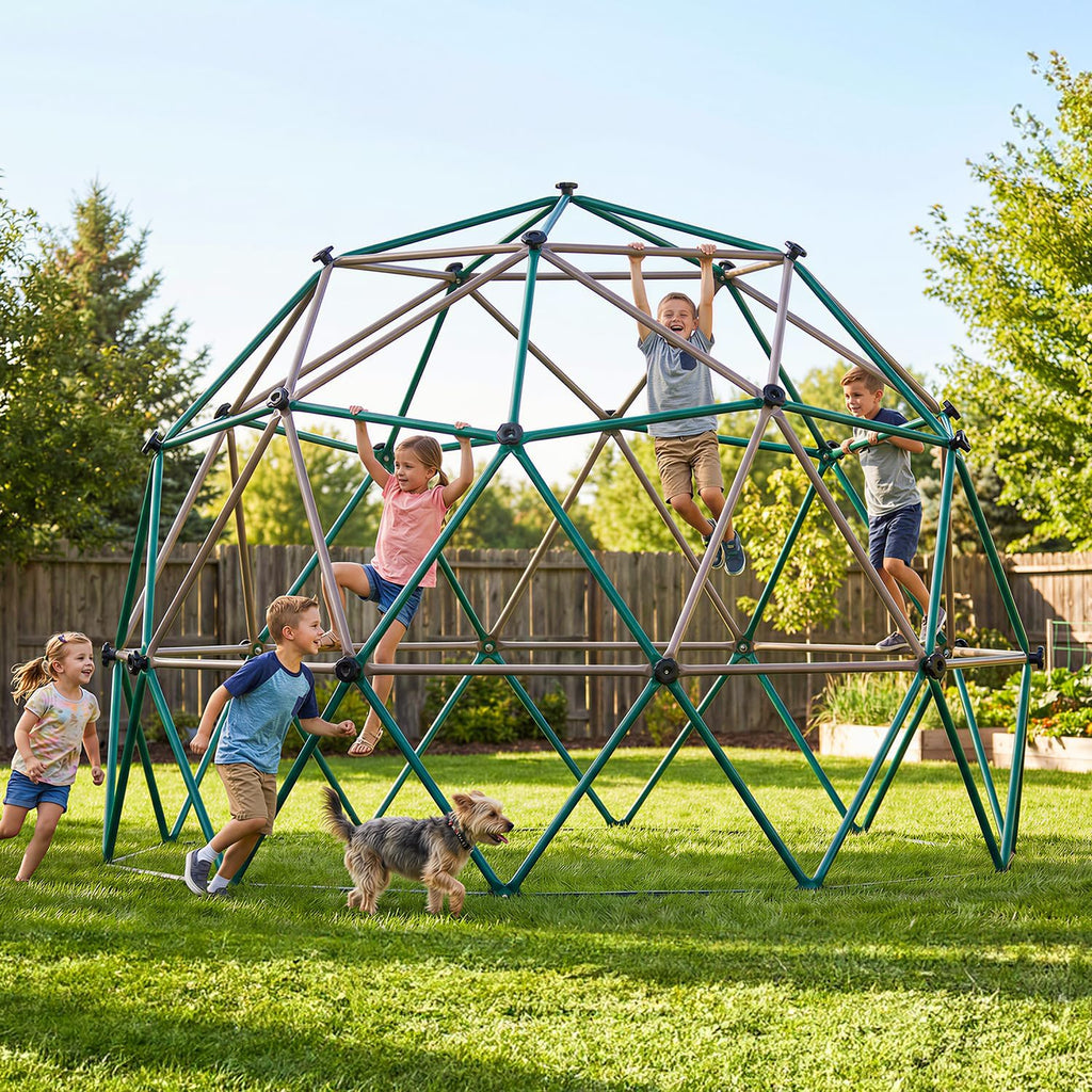 6.5 FT Tall Climbing Dome, Large Jungle Gym for Kids Outdoor Backyard, Monkey Bars in Natural Colors for Older Kids