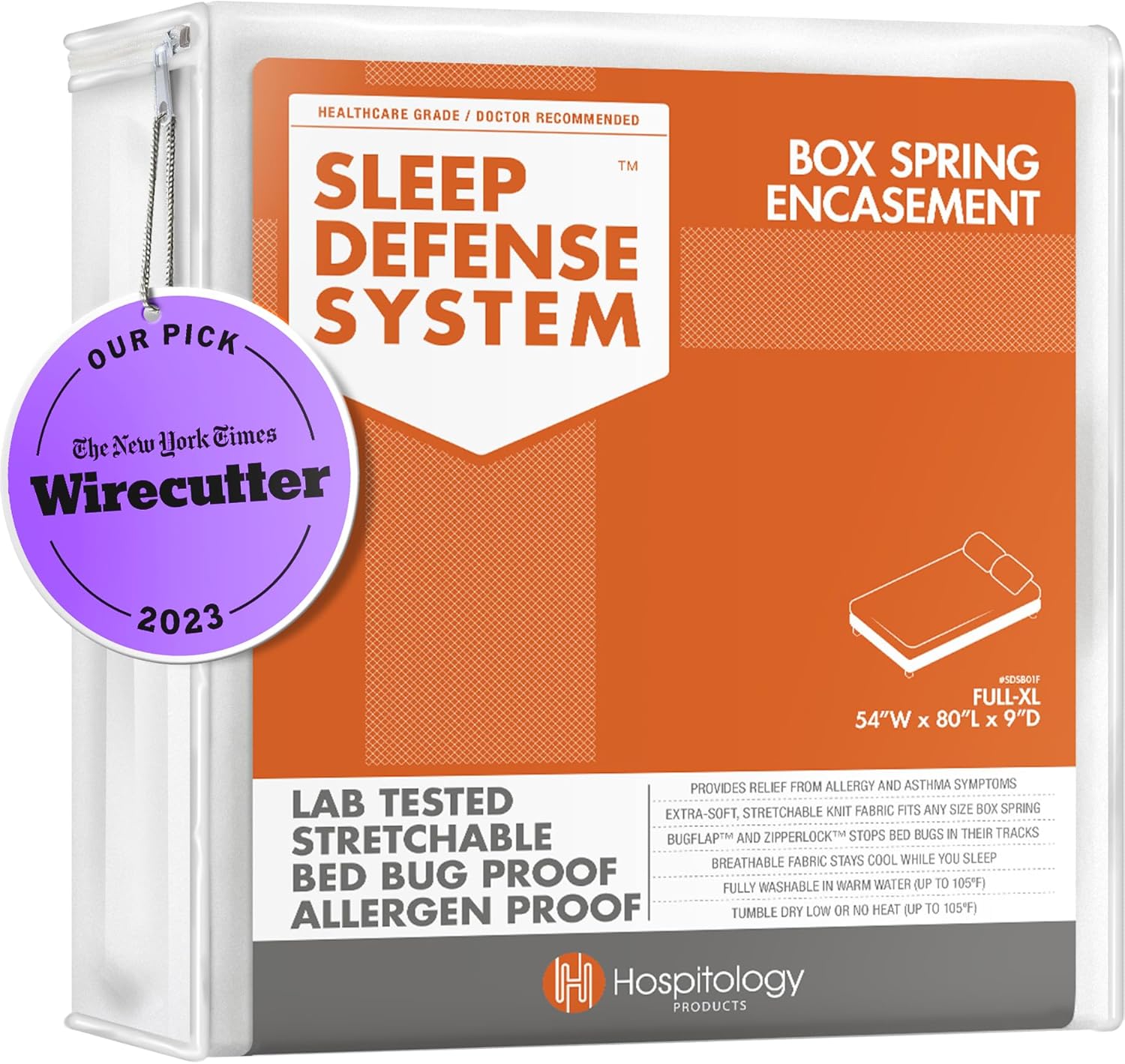 Box Spring Encasement - Zippered Bed Bug Dust Mite Proof Hypoallergenic - Sleep Defense System - Full XL –54" W x 80" L
