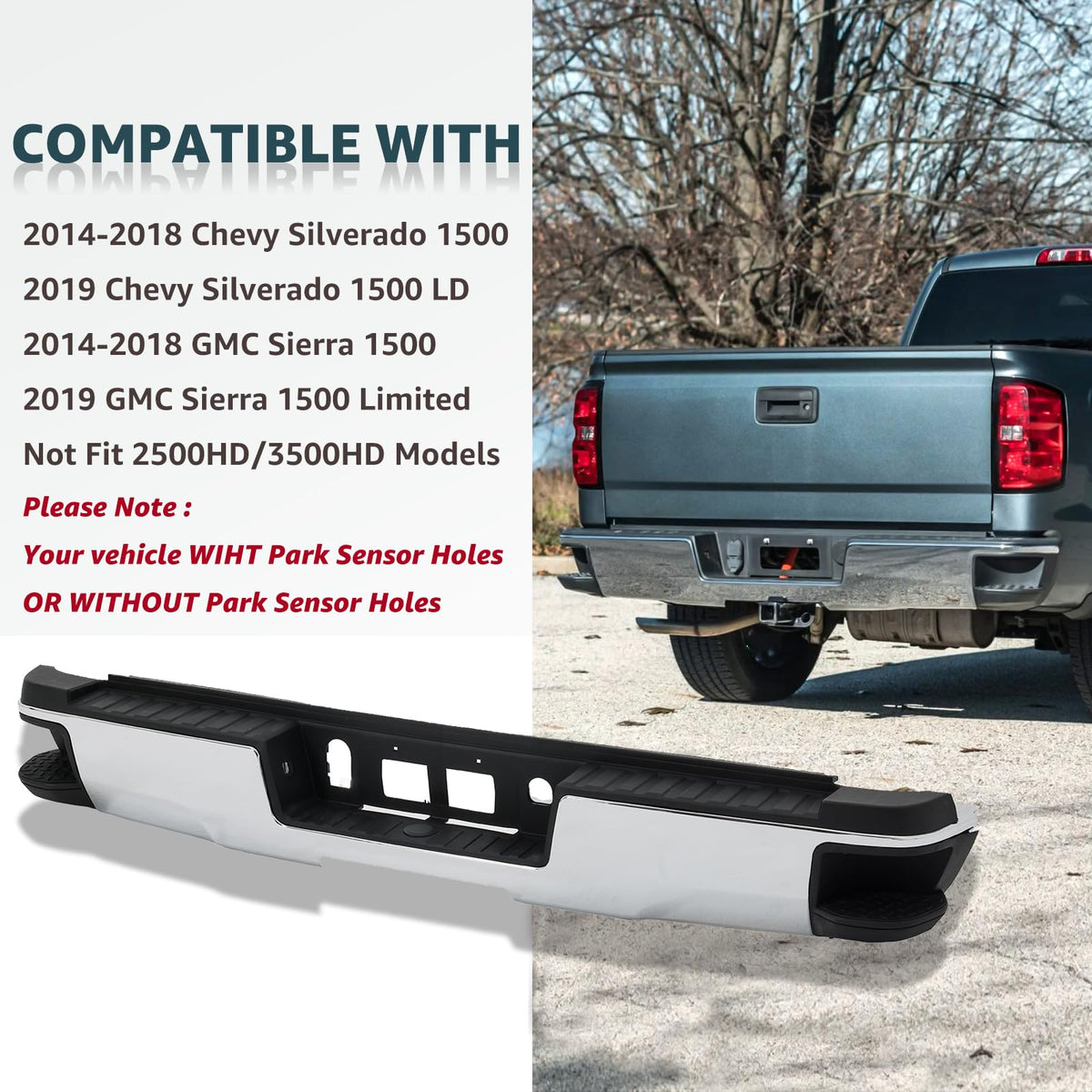 Rear Bumper Step Bumper Assembly Fit For 2014-2018 Chevy Silverado 1500