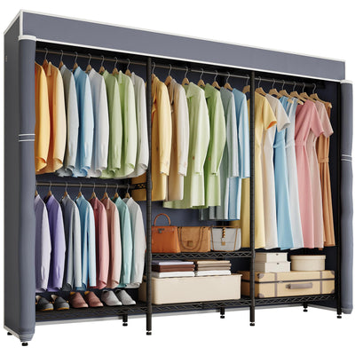 Heavy Duty Clothes Rack with Cover, Black with Grey Cover