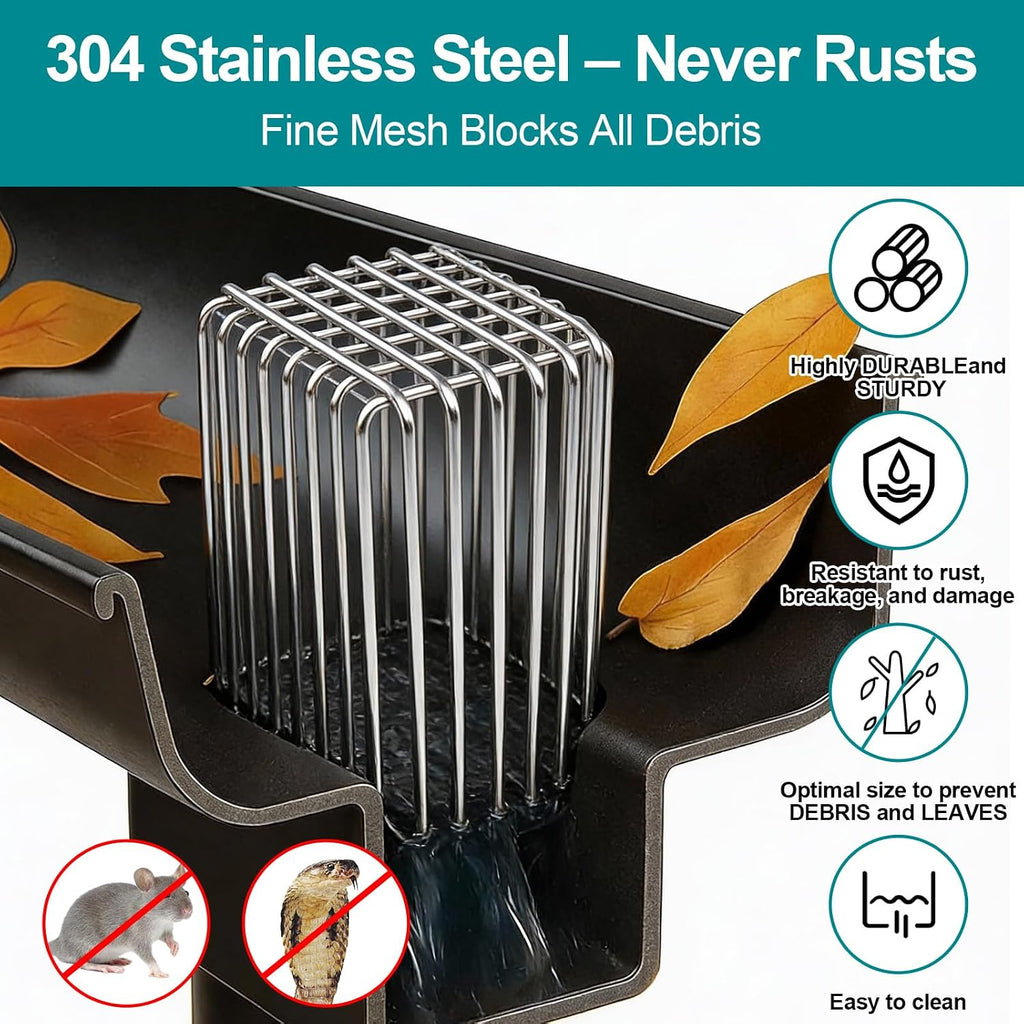 Gutter Guard 304 Stainless Steel Adjustable Downspout Filter - 4.7" L ×3.5" W ×4.7" H, Gutter Downspout Extensions