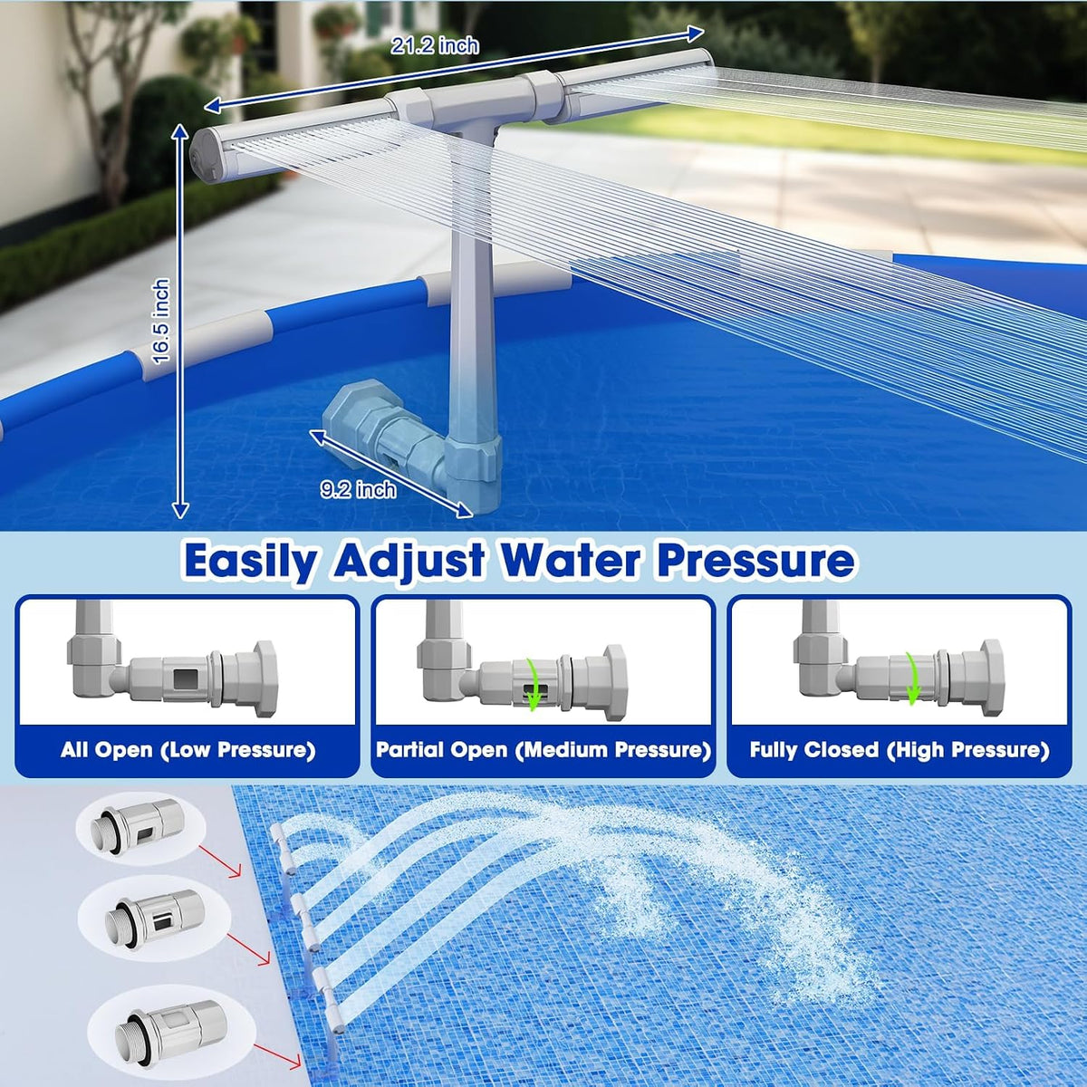 Pool Fountain for Above and Inground Pools, APP Smart Control Pool Lights with 16 Color LED Lights, Waterfall