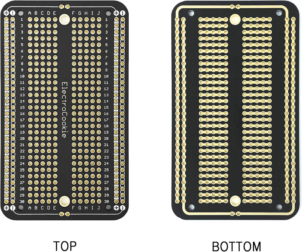 ElectroCookie Prototype PCB Solderable Breadboard for Electronics Projects Compatible for DIY Arduino Soldering Projects, Gold-Plated (5 Pack + 1 Mini Board, Matte Black)
