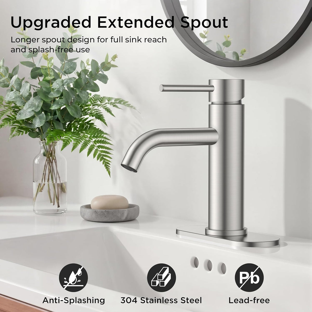 Bathroom Faucet 1 Hole, Single Handle Sink Faucets Brushed Nickel