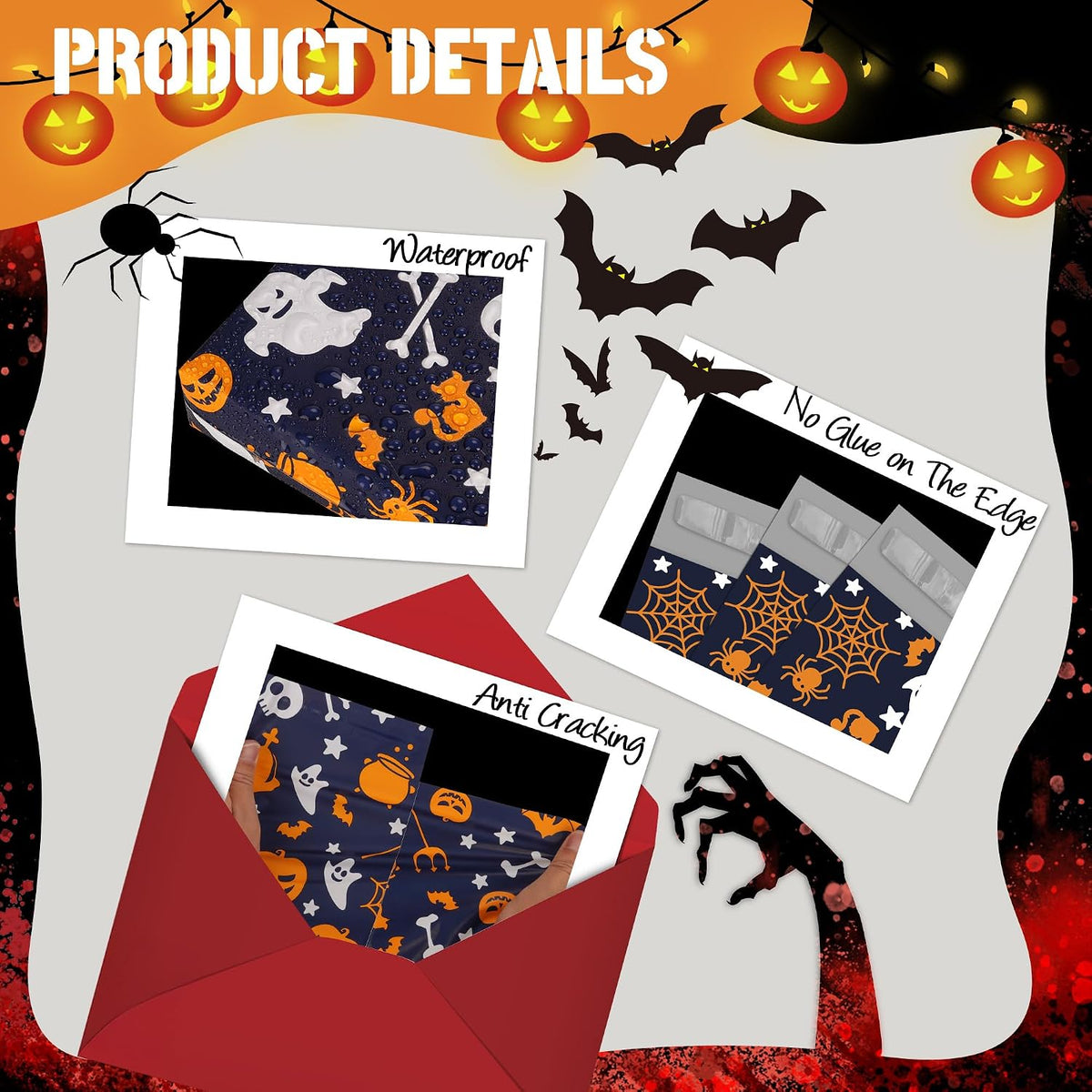 Halloween Poly Mailers 6x9 Inch, 100 Count, Ghost Pumpkin Shipping Bags
