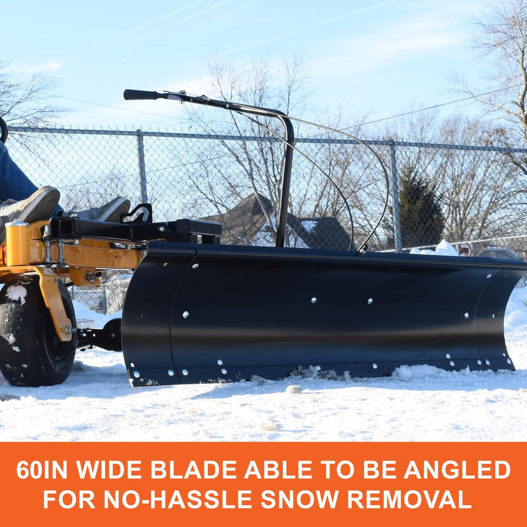 60 in Snow Blade for Zero Turn Lawn Mowers, Adjustable Left Center Right Angling, Heavy-Duty 14 Gauge Steel Construction