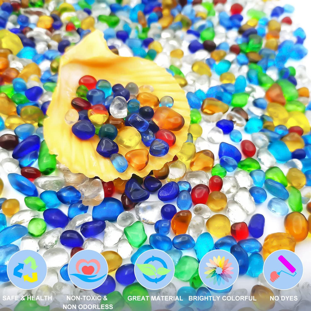 Colorful Clear Sea Glass Pebbles Aquarium Gravel Fish Tank Rocks Small, Irregular Glass Gems Stones Beads Marble