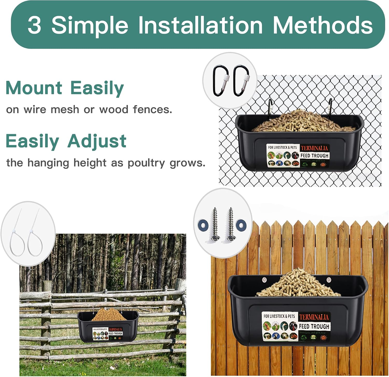 Hanging Chicken Feeder Duck Waterer, 2.6 Quart Medium Capacity, No Spill Poultry Feeder Waterer for Backyard Chicken
