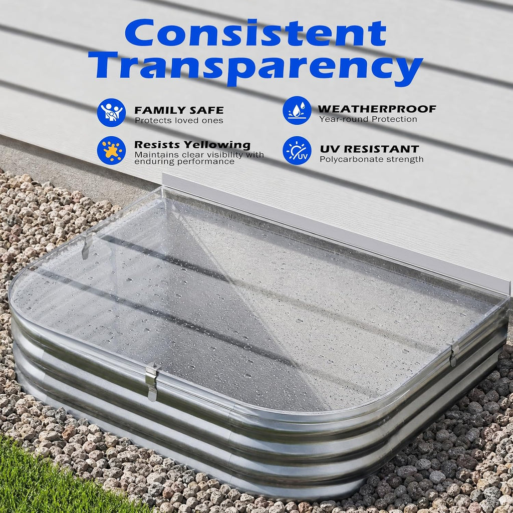 59" x 38" Clear Polycarbonate Window Well Cover, Egress & Animal Guard