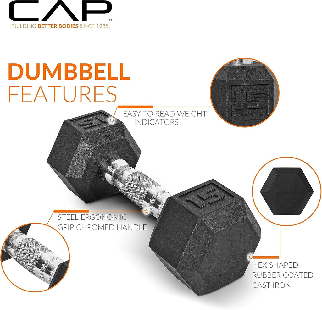 Rubber Coated Hex Dumbbell Set with Storage Rack | 100–210 lb Options, Space-Saving Vertical Compact Storage for Home