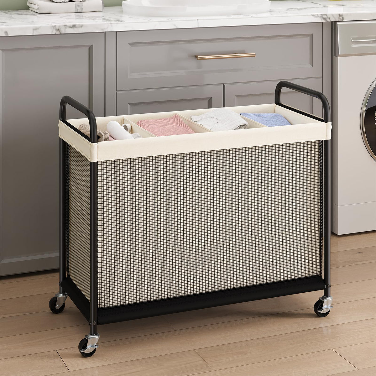 Laundry Hamper 4 Section, 140L Rolling Laundry Sorter with Wheels