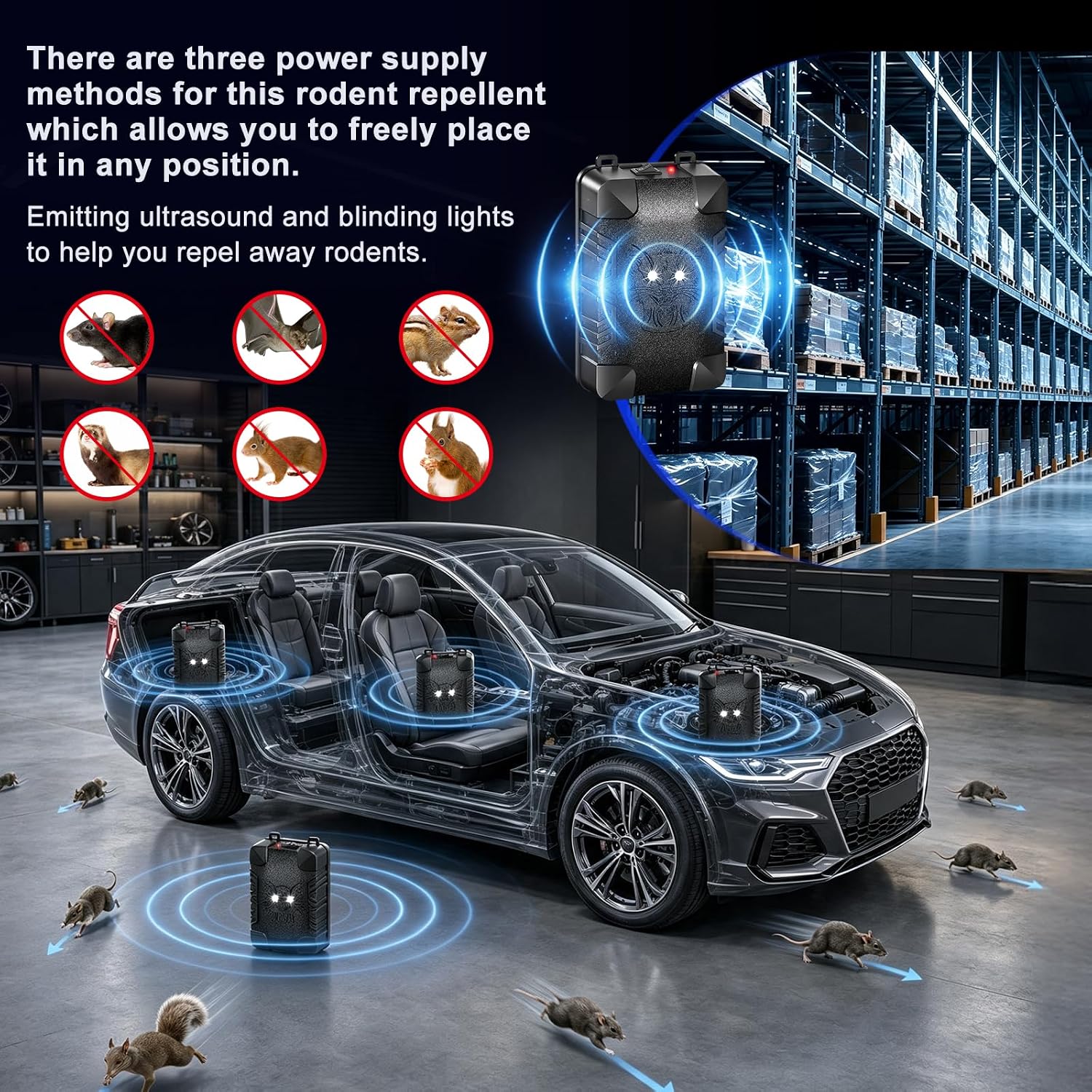2026 Ultrasonic Pest Rodent Squirrels Repellent for Car Engines, 4 Pack | Mouse Repellent with Plug-in & Battery