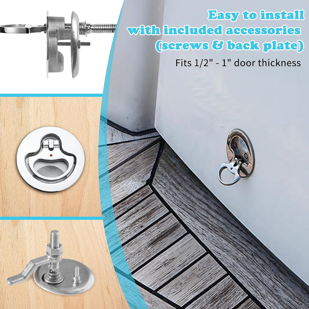 Boat Cam Latch, Marine 316 Stainless Steel Boat Hatch Latch with Back Plate, Flush Pull Handle & Adjustable Arm Includes Installation Screws Marine Hatch Deck Hardware for Ships, Yachts, RVs 1pcs/2pcs
