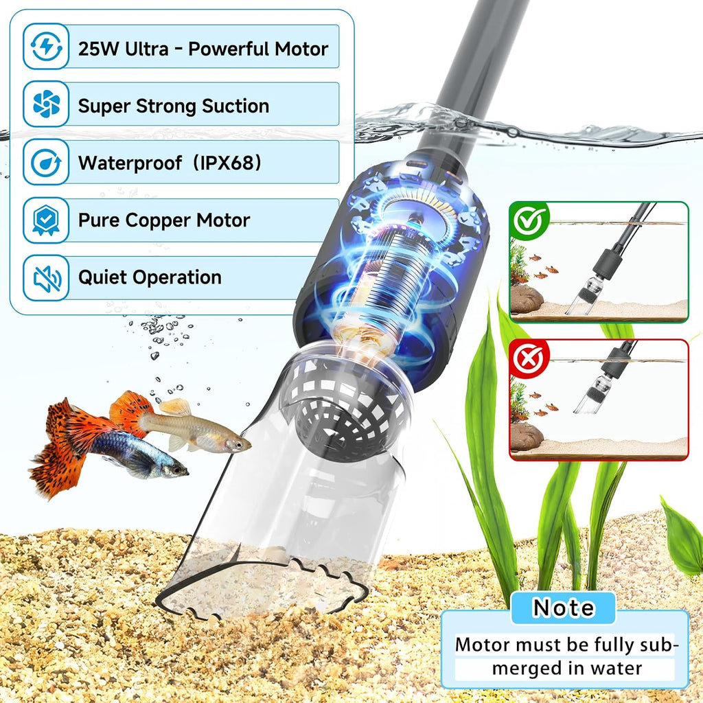 Electric Aquarium Vacuum Gravel Cleaner, 25W 6 in 1 Multifunction Fish Tank Cleaner Kit Gravel Vacuum for Fish Tank