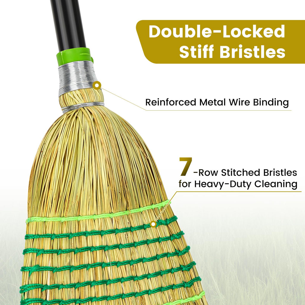 Heavy-Duty Corn Outdoor Broom with 54 Inch Long Handle