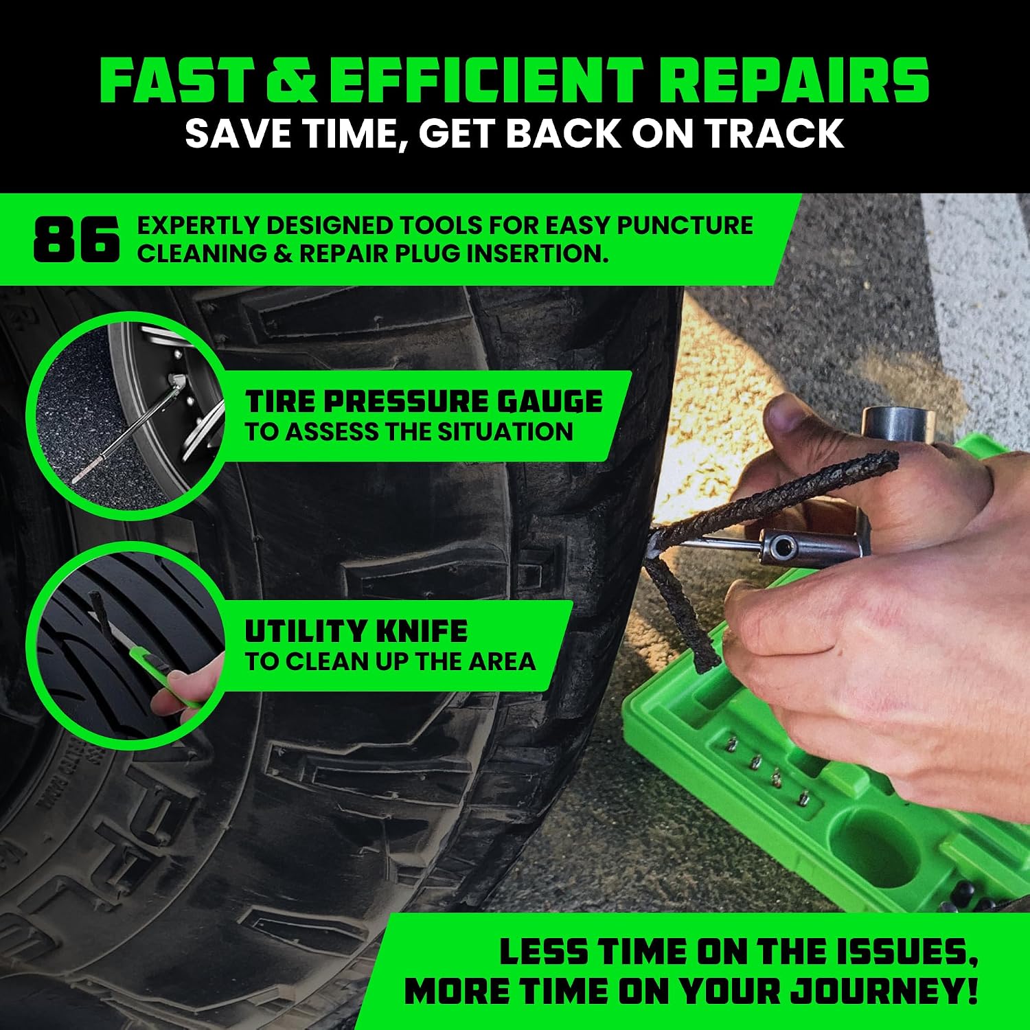 Tire Repair Kit (86-Piece) Professional Heavy Duty Tire Plug Kit to Fix Punctures & Patch Flats with Ease - Ultimate