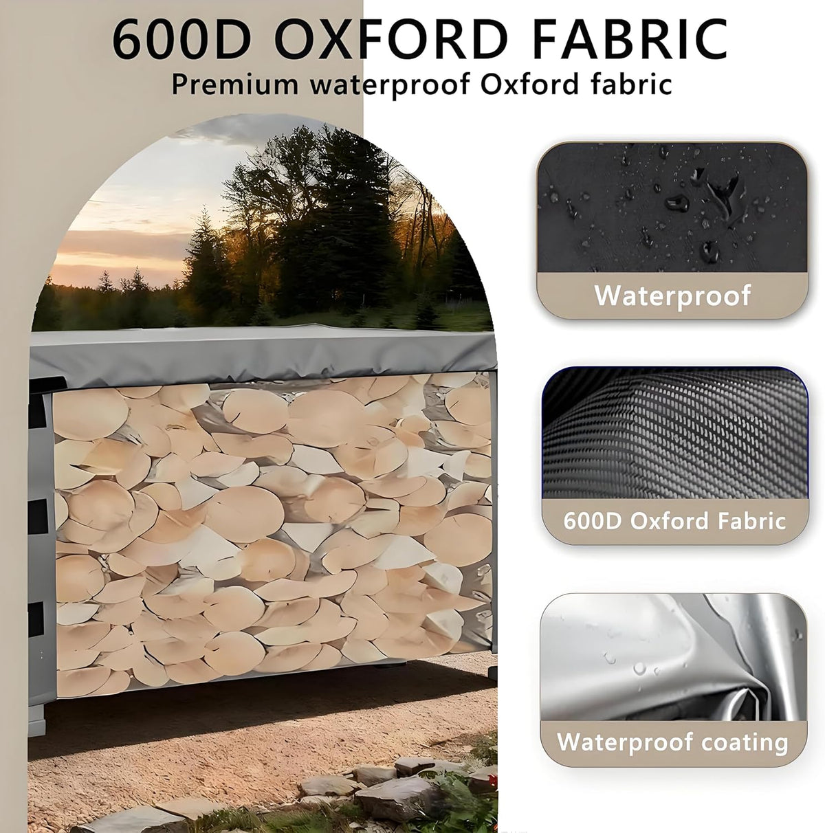 Waterproof Firewood Rack Cover 10FT, 600D Heavy Duty Oxford Firewood Rack Cover for Outdoor indoor, with
