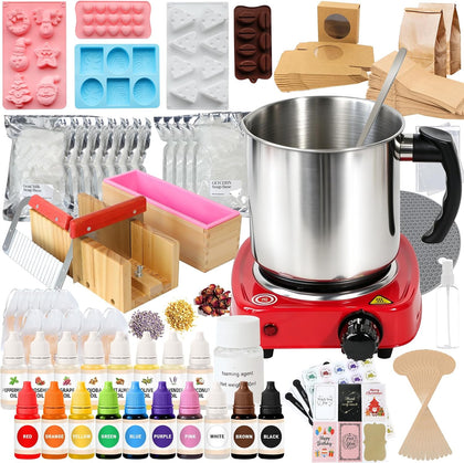 Deluxe Soap Making Kit, 5.5lb Natural Soap Base with Soap Melting Pot, 8 Essential Oils, 10 Dyes, 5 Soap Molds