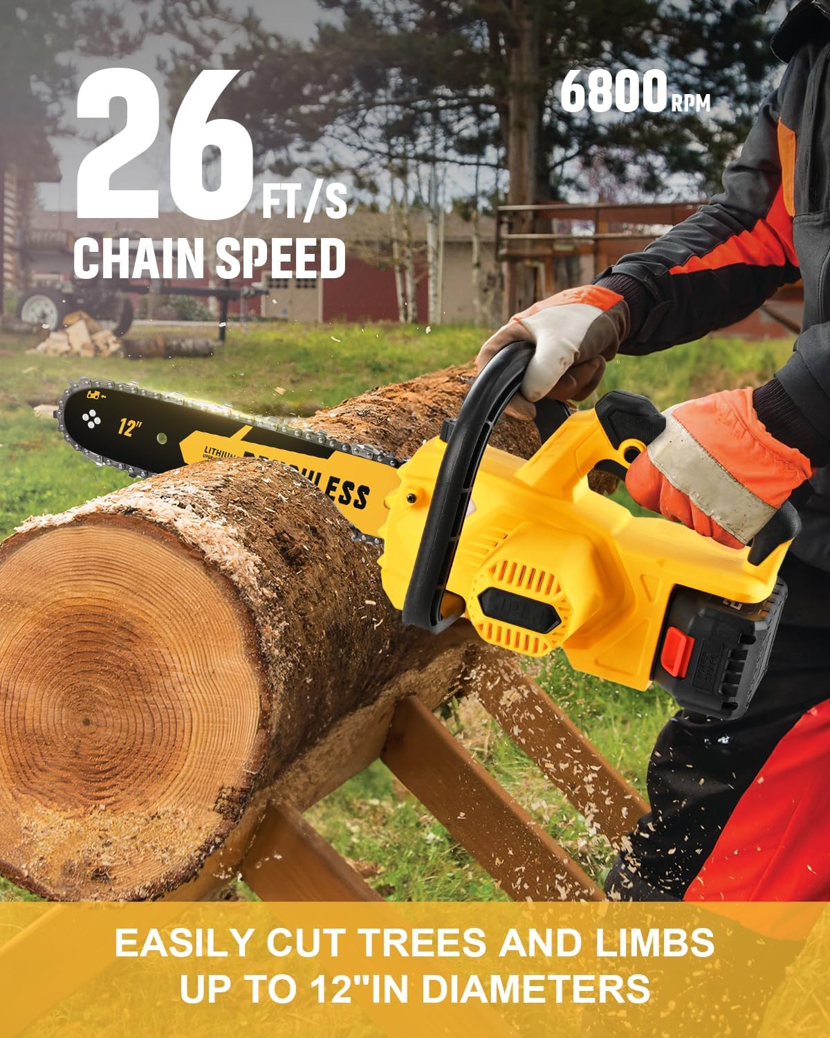 Brushless Cordless Chainsaw Electric 12 Inch Compatible with Dewalt 20V Max Battery Power, No Battery Included 45Ft/s