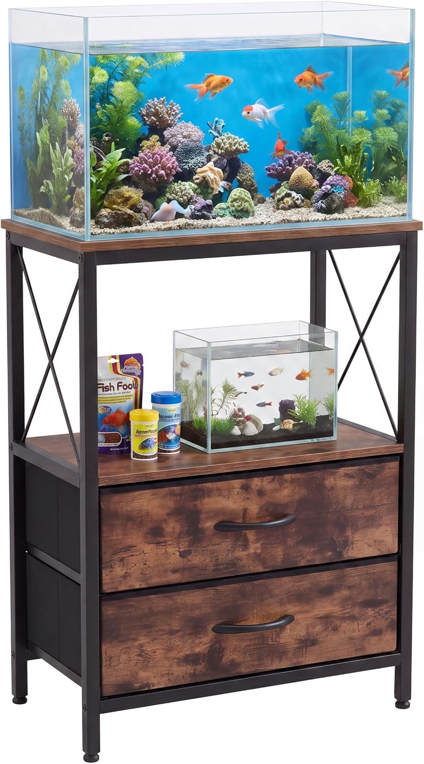 10 Gallon Fish Tank Stand with Storage Cabinet, 4-Tier Double Aquarium Stand for 5-10 Gallon Tanks, 20.5" l x 11" w