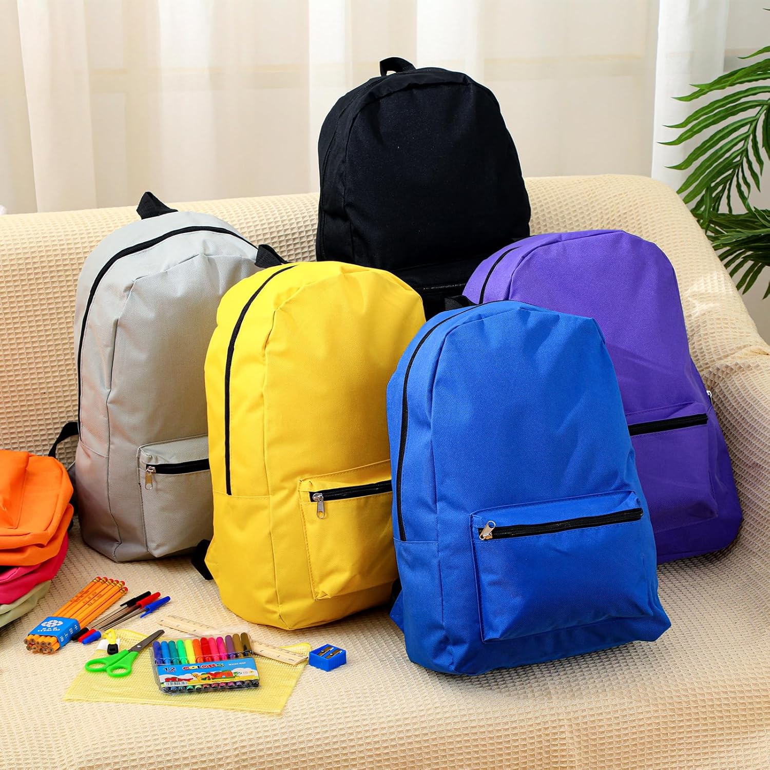 24 Pack 17'' Backpacks Bulk with 24 Stationery Supply Sets, Bookbags and Writing Accessories Kit for