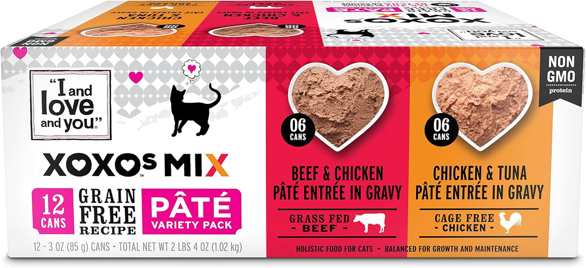 XOXOs Wet Cat Food - Chicken + Beef Pâté Variety Pack - Grain Free, Filler Free, 3oz Pack of 12 Cans