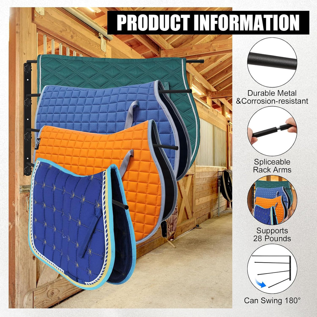 Saddle Pad Rack 4 Bar Wall Mount, Horse Blanket Holder 180 Degree Swing Rack Arms Saddle Rack Wall Mount for English