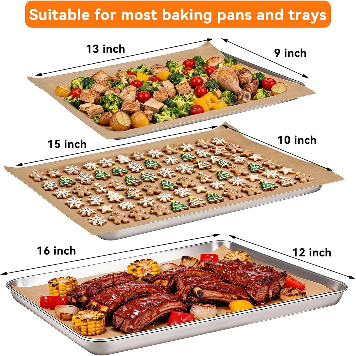 400PCS Parchment Paper Baking Sheets, 12"x16" Unbleached Precut Half Parchment Paper for Baking, Non-Stick Baking