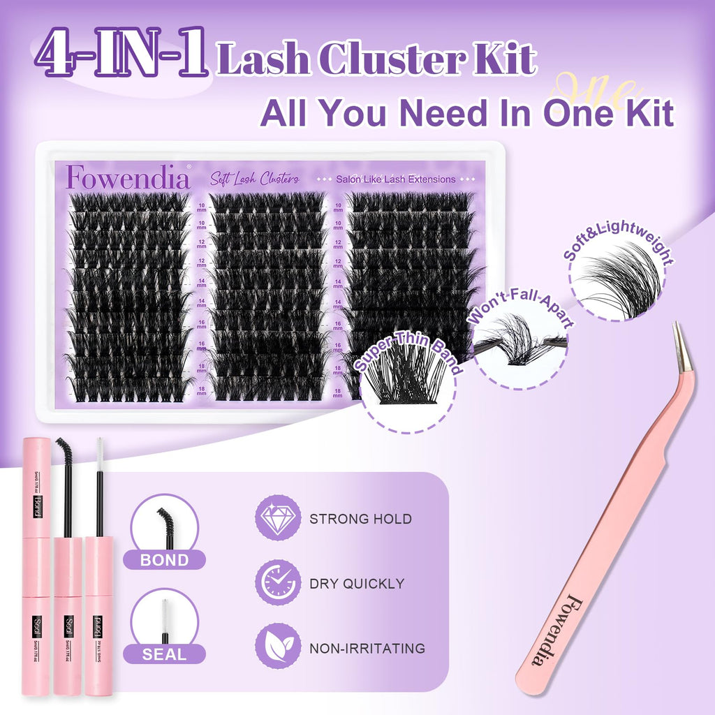 Fluffy Lash Clusters Kit 100D150D200D, 10-18mm D Curl Lashes