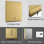 Paper Towel Dispenser, Commercial Stainless Steel, Gold