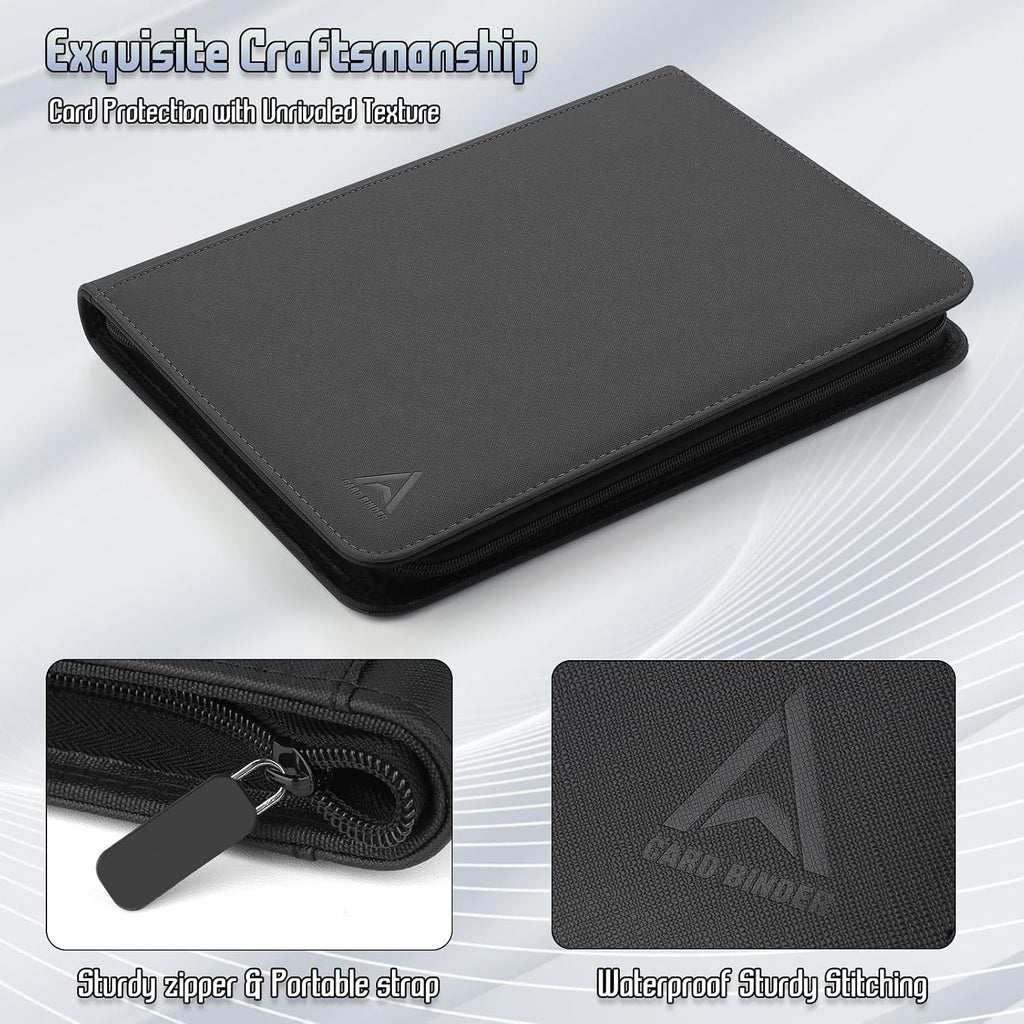 Card Binder 9 Pocket, Double Sided Pockets Trading Card Binder with 30 Sleeves, Premium Zip Trading Card Holder
