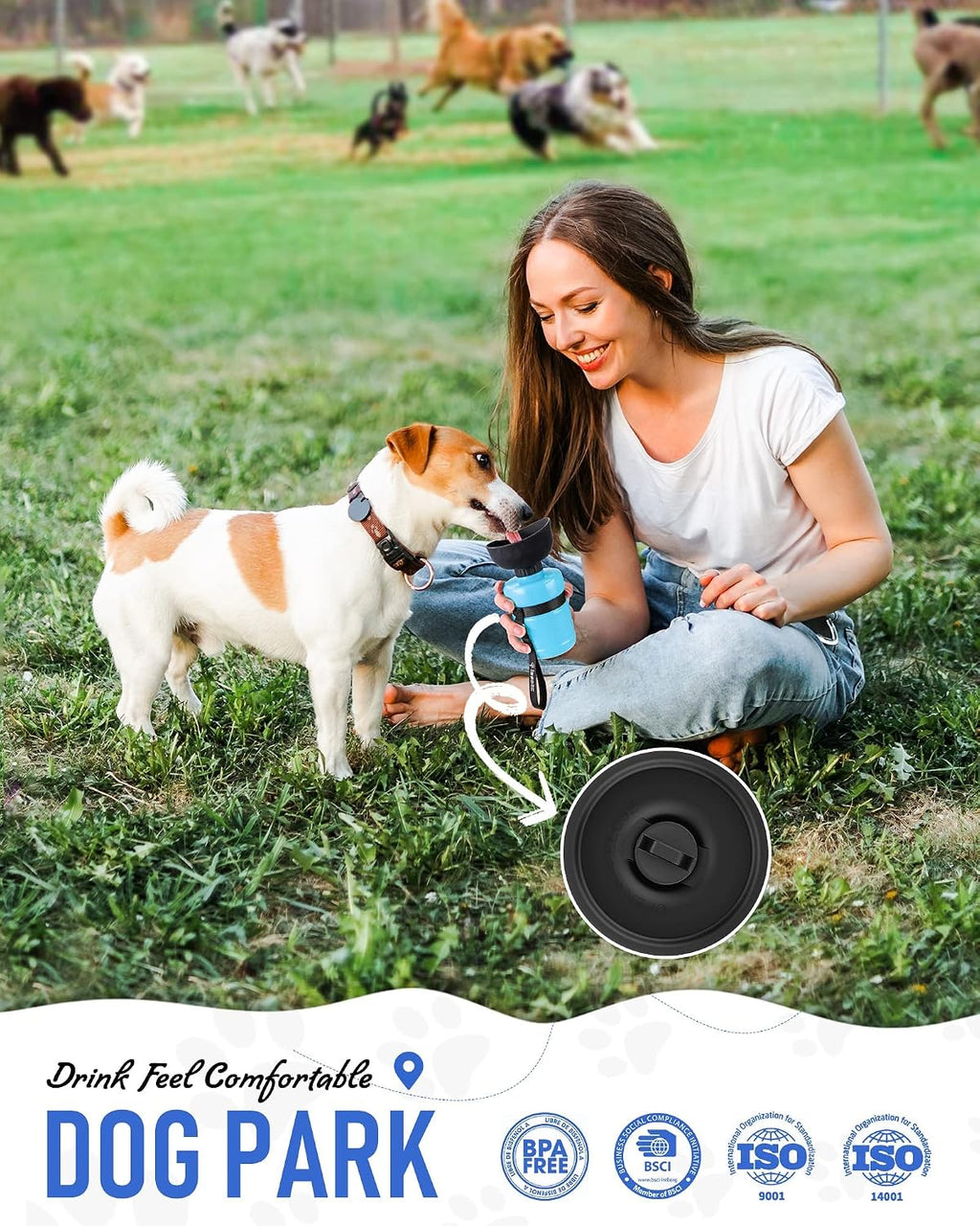 Dog Water Bottle, Portable Water Dispenser with Bowl, Leak Proof Pet Travel Squeeze Bottle, Puppy Essentials Dog