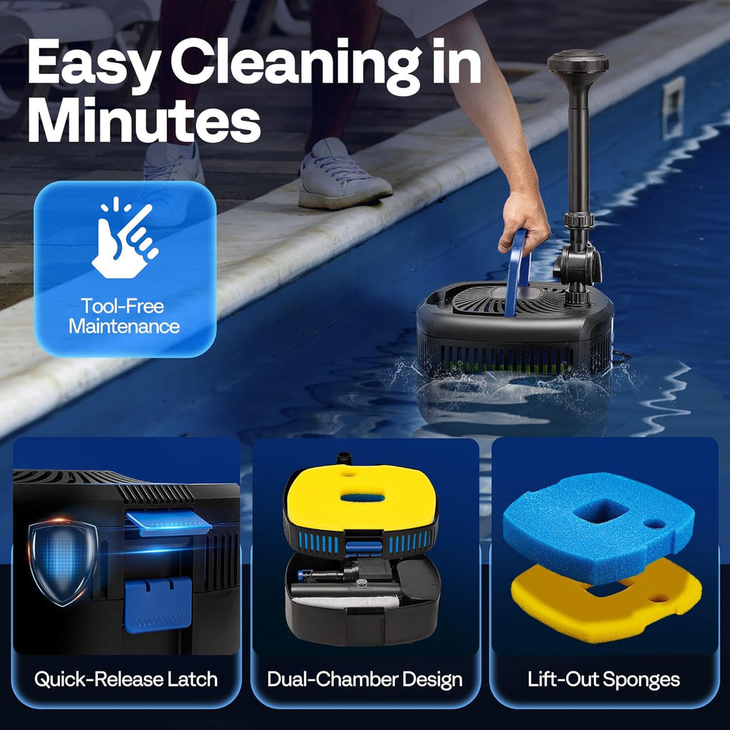 4-in-1 Pond Filter Fountain Kits, 1370 GPH Water Pump for Pond