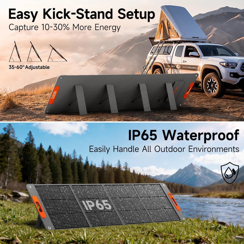 200W Portable Solar Panel for Power Station, 24% High Efficiency ETFE Foldable Solar Panel Charger, QC3.0, Type-C