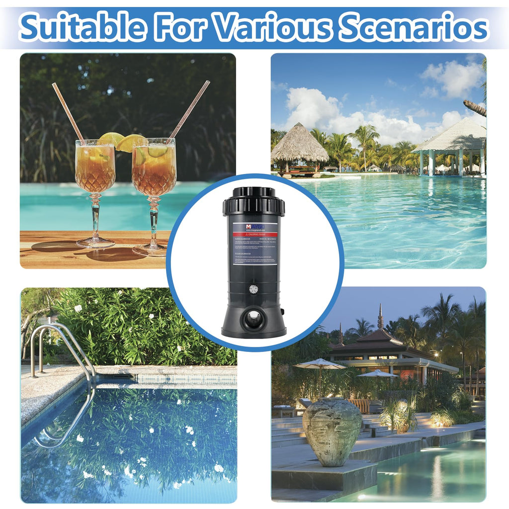 Automatic Inline Pool Chlorinator, 9LB, 1" & 3" Tablet Feeder