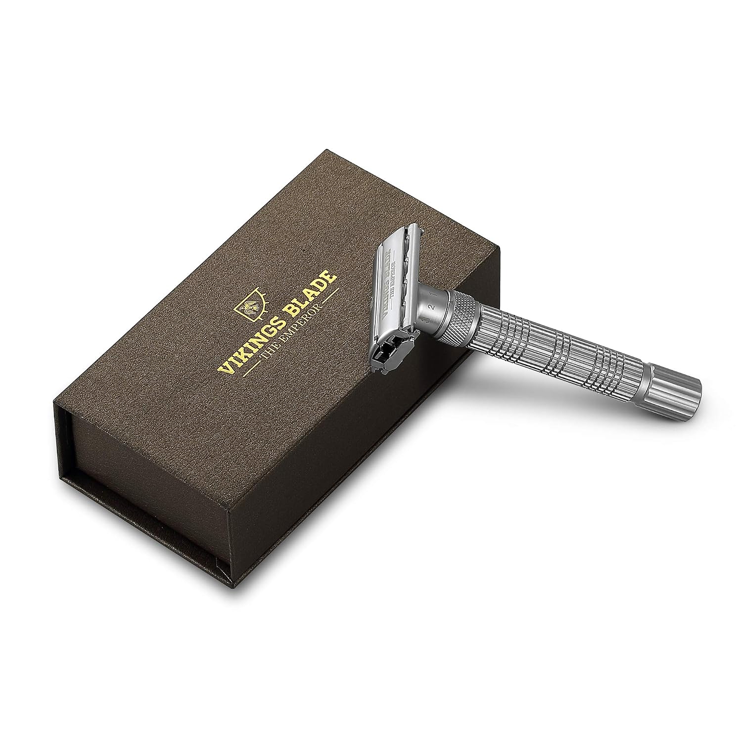 Adjustable Double Edge Safety Razor + Luxury Case. Smooth, Reusable, Eco-Friendly (The Emperor “Frosted Chrome”)