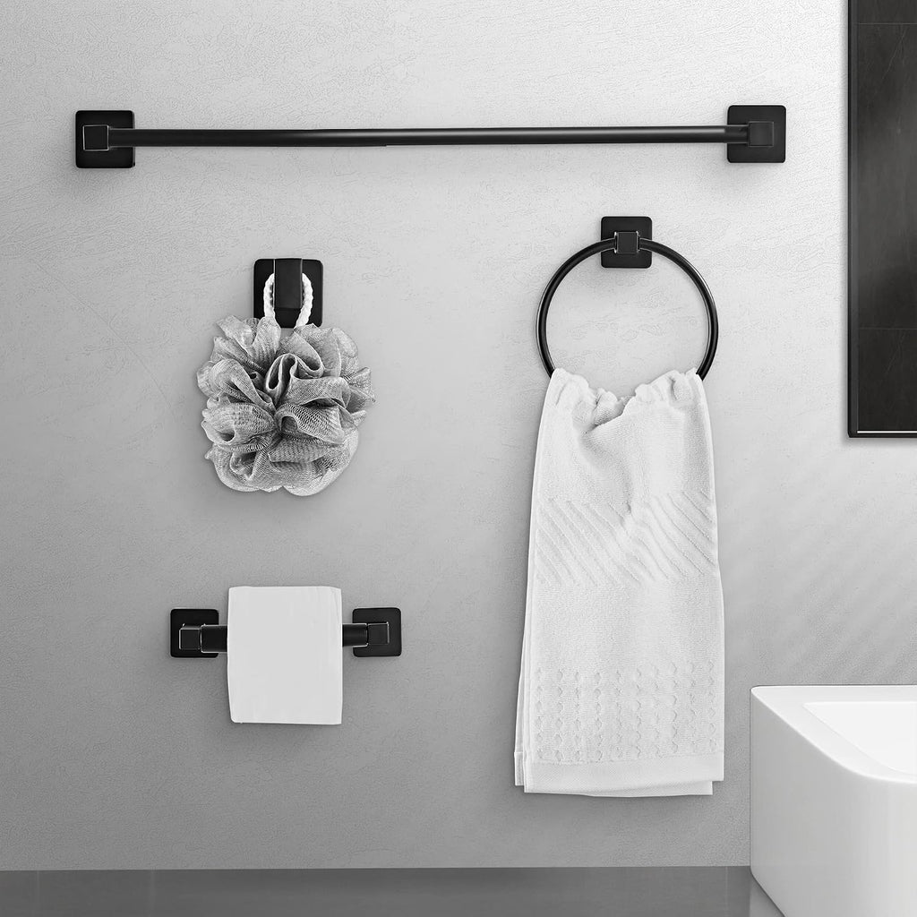 Matte Black Bathroom Hardware Set 8 Pieces,Towel Bar Set Stainless Steel Wall Mounted, Includes 16In Hand Towel Bar